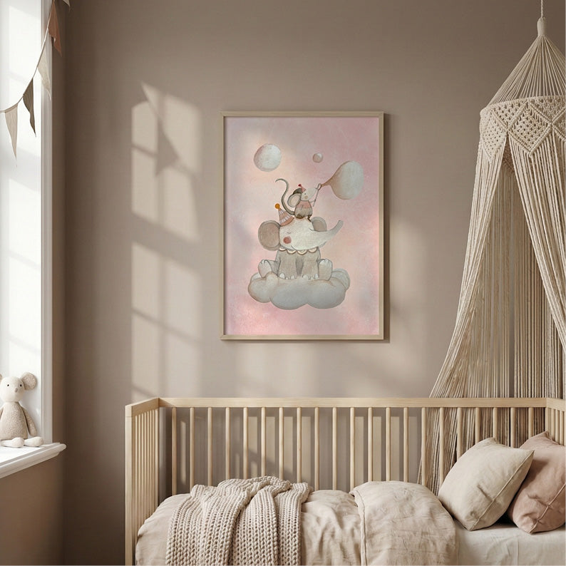 Elefantino fra le nuvole | stampa per la cameretta bambine | nursery room