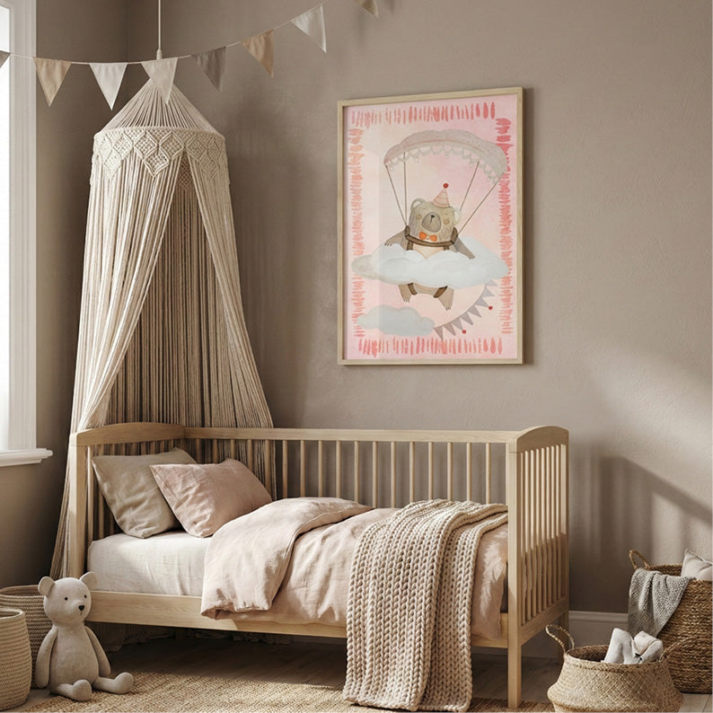 Orsetto tra le Nuvole | stampa per la cameretta bambine | nursery room